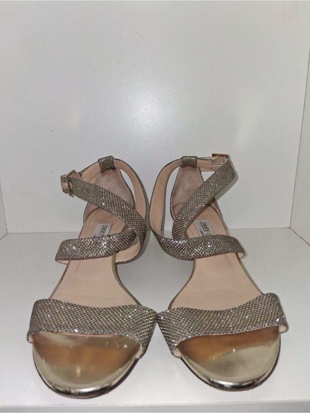 Jimmy Choo Champagne Metallic Crystal-Strap Open-Toe Sandals